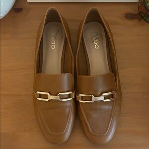 Aldo Women's Tan Loafers with Gold Accent